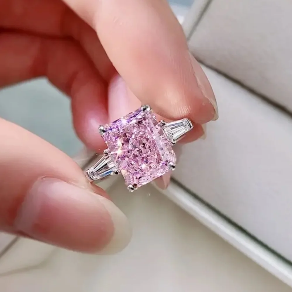 Square Pink stoned Zircon Ring NIP